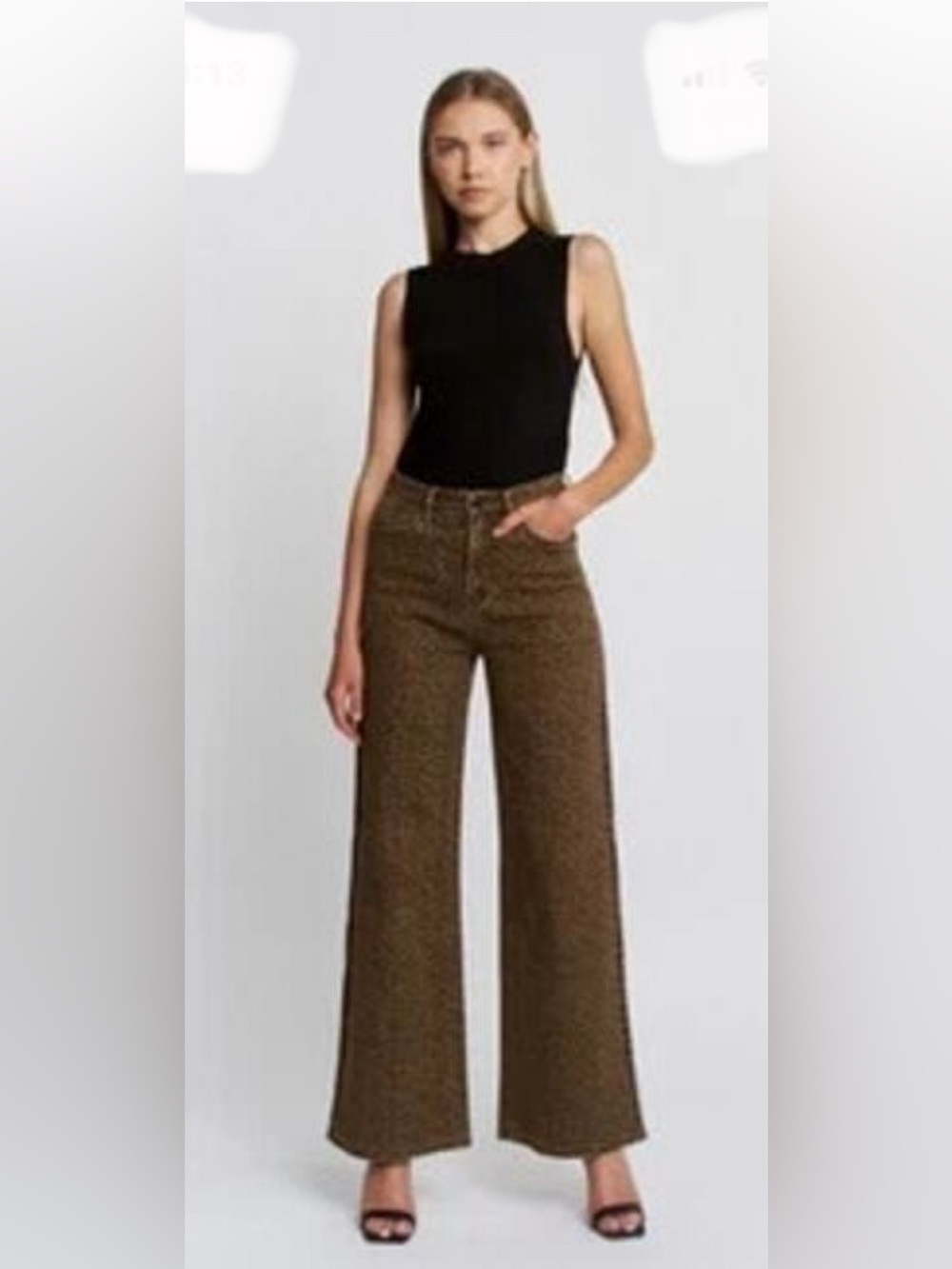Mica Los Angeles Wide Leg Jeans Brown High Rise Raw Hem Stretch Size 29/6-8